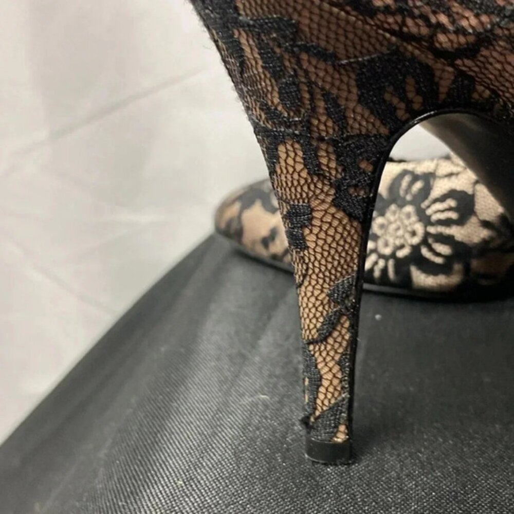 GIANNI BINI WO SIZE 8.5 BLACK FLORAL LACE PUMP SHOE 4” HEEL LEATHER SOLE… - Picture 4 of 13